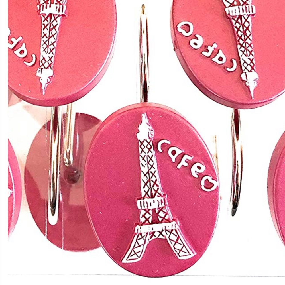 Eiffel Tower Love In Paris French Decor 12 Piece Shower Curtain Hook Set - Picture 2 of 6